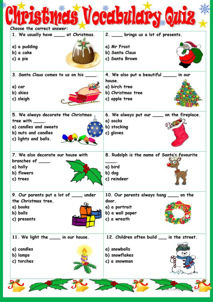 Christmas Vocabulary Quiz English Esl Worksheets For