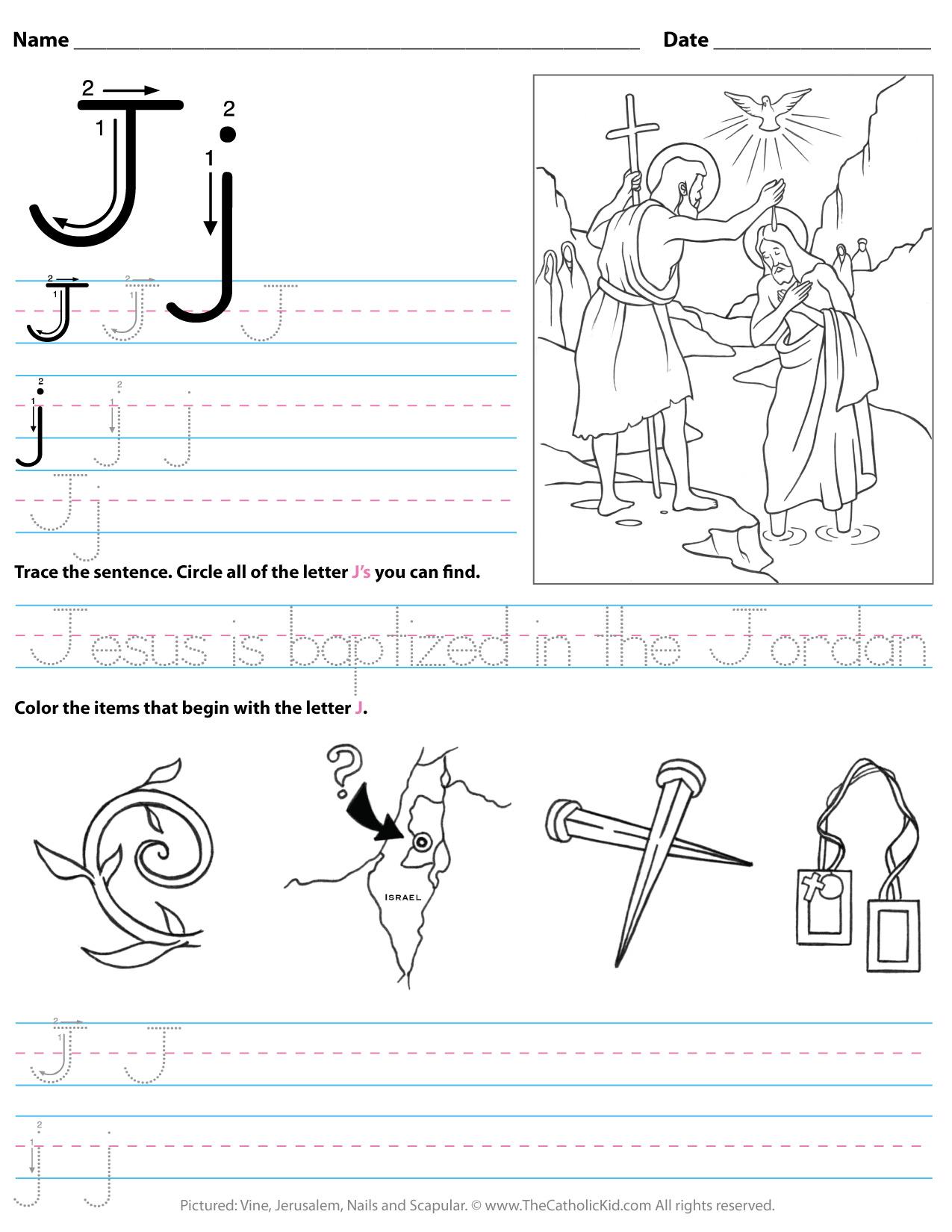 Catholic Alphabet Letter J Worksheet Preschool Kindergarten in J Letter Worksheets