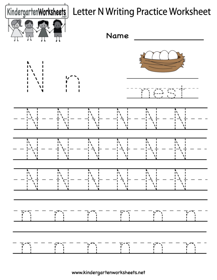 Kindergarten Letter N Writing Practice Worksheet Printable with regard