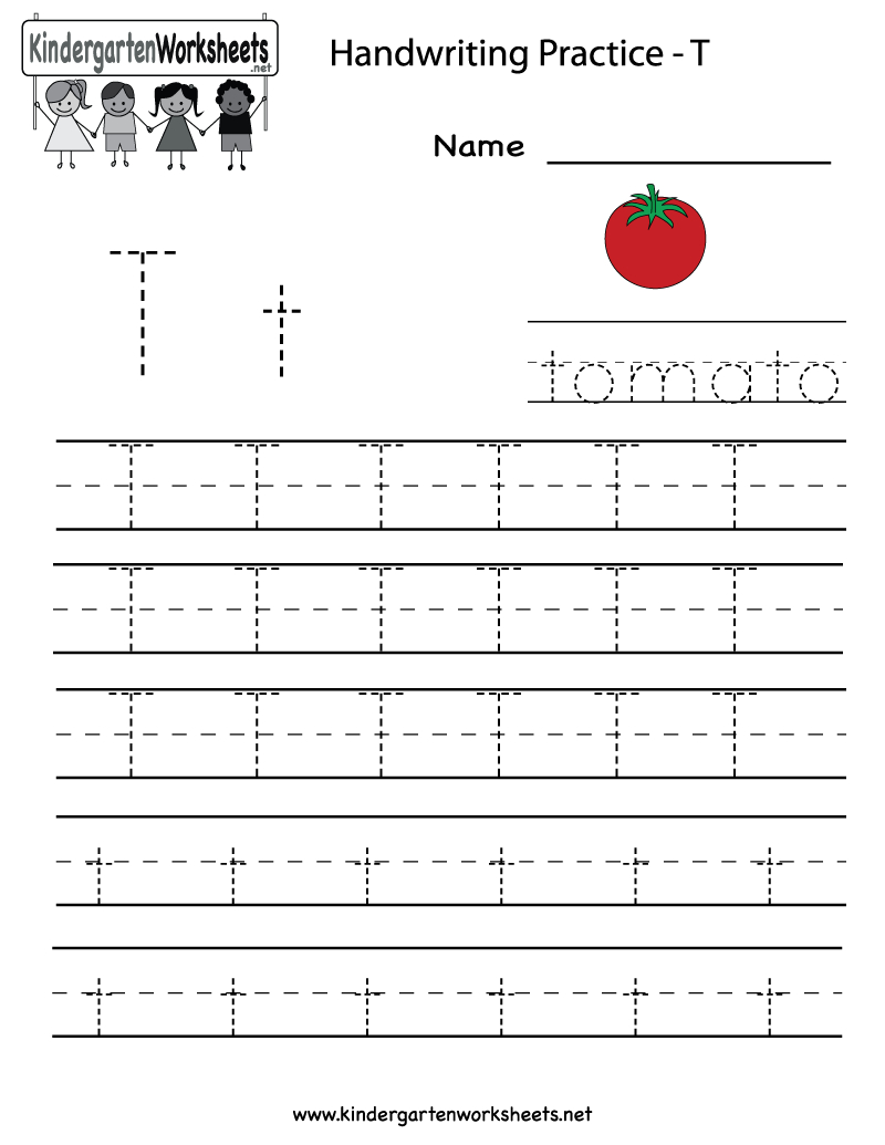 Kindergarten Letter T Writing Practice Worksheet Printable throughout Letter T Worksheets For First Grade