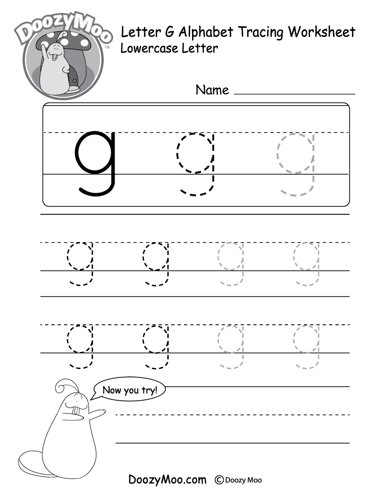 Lowercase Letter &amp;quot;g&amp;quot; Tracing Worksheet - Doozy Moo with regard to Letter G Worksheets For Kinder