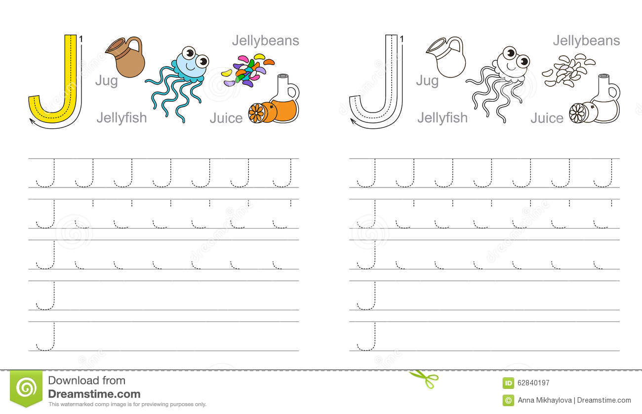 Tracing Worksheet For Letter J Stock Vector - Illustration pertaining to J Letter Worksheets