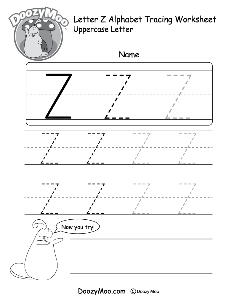 Uppercase Letter Z Tracing Worksheet - Doozy Moo regarding Alphabet Handwriting Worksheets A To Z Free Printables