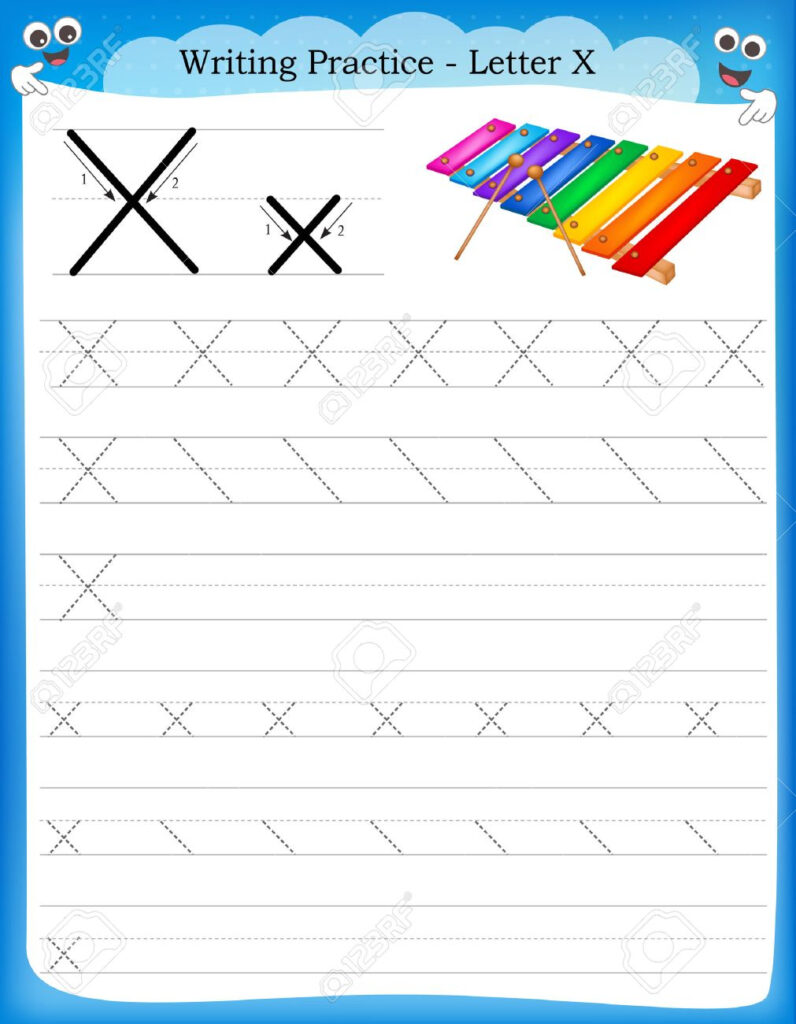 Writing Practice Letter X Printable Worksheet With Clip Art.. Intended For Letter X Worksheets For Kindergarten