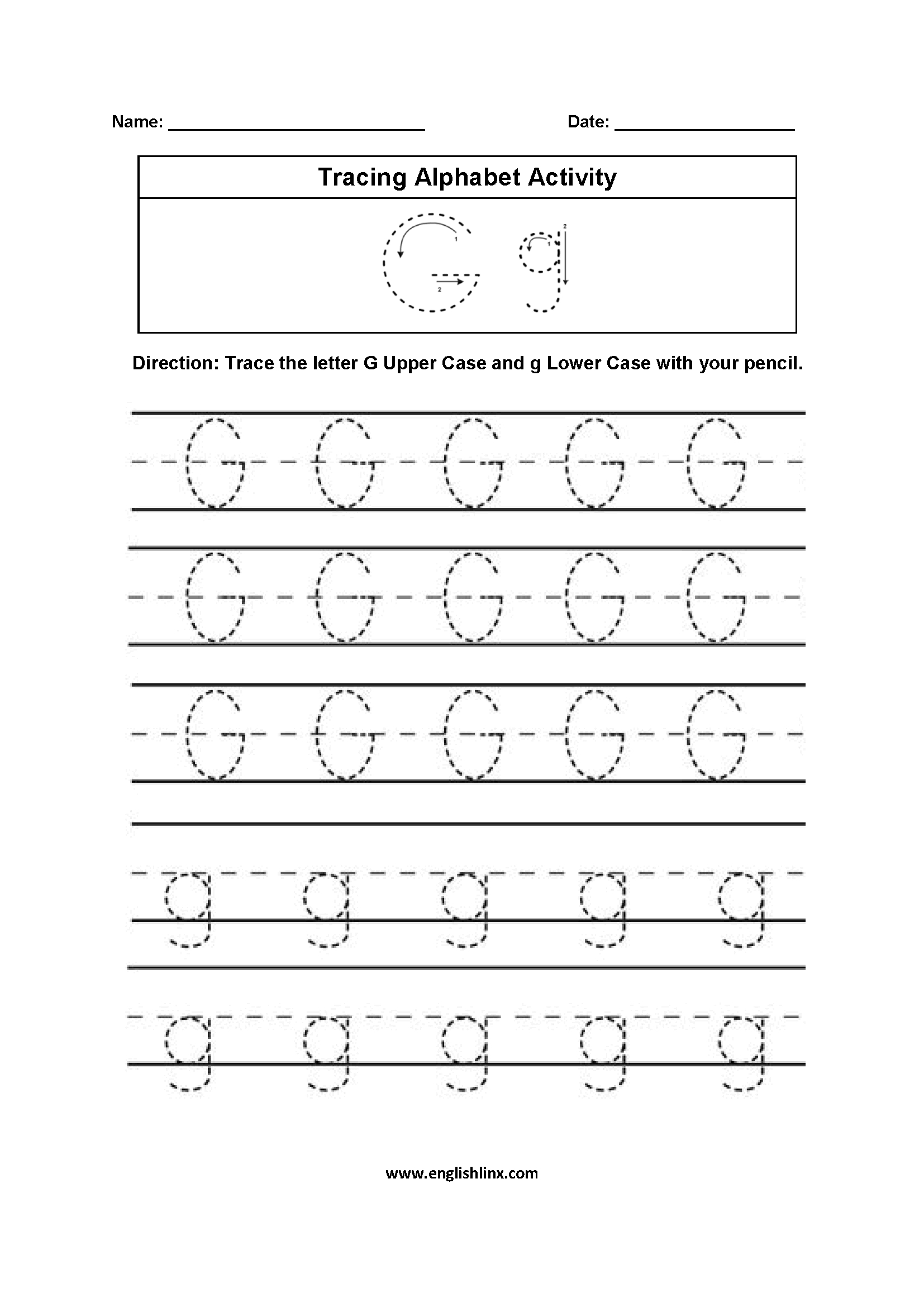 Letter G Tracing Page AlphabetWorksheetsFree