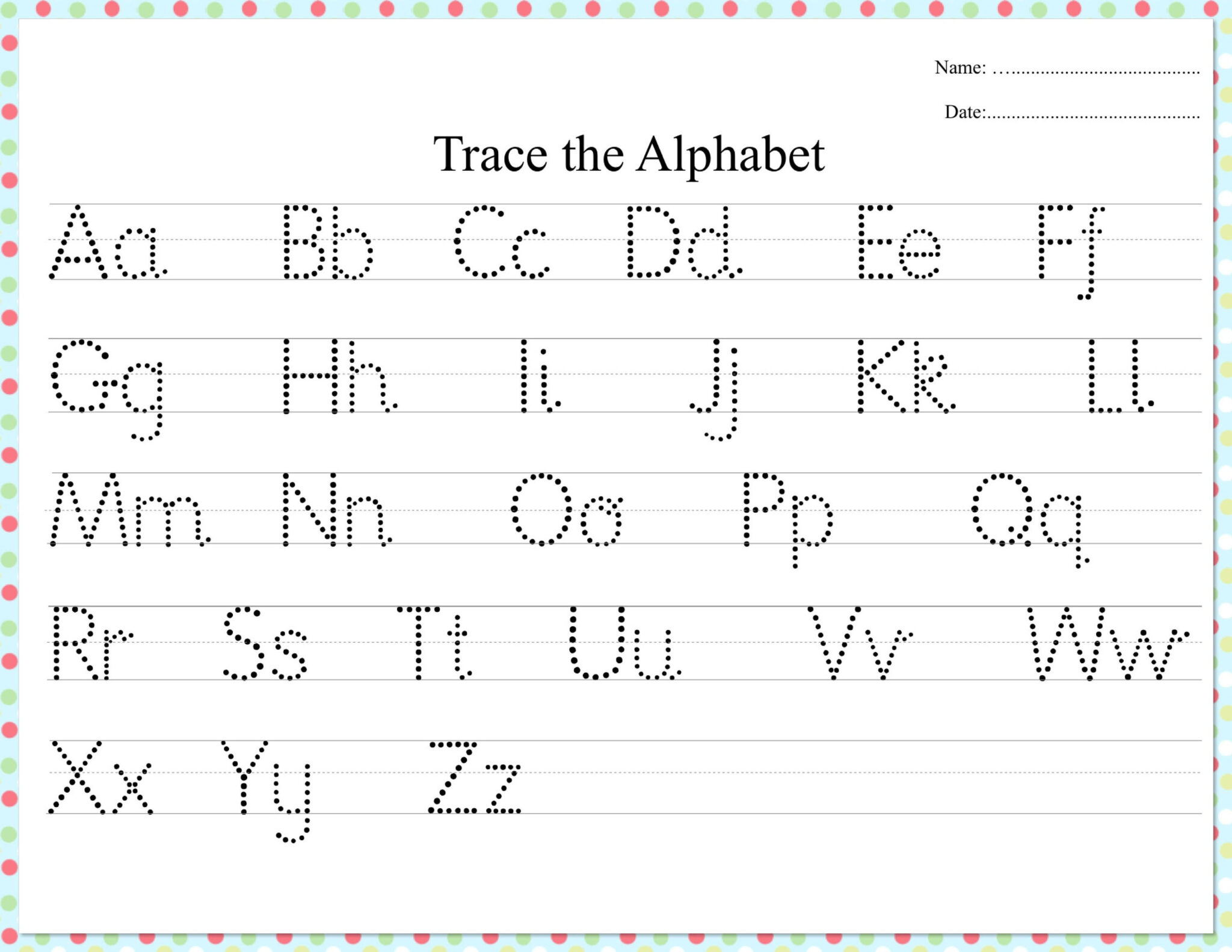 Dotted Alphabet Trace Practice Worksheet | Practices in Alphabet ...