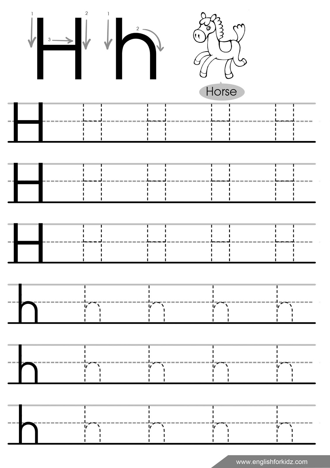 Letter H Tracing Page AlphabetWorksheetsFree com