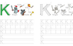 Vector Exercise Illustrated Alphabet. Learn Handwriting. Page.. with Letter Tracing K