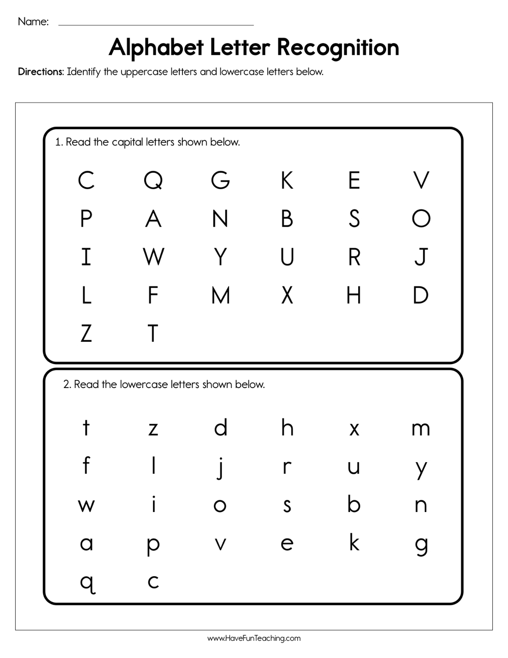 Alphabet Identification Worksheets AlphabetWorksheetsFree