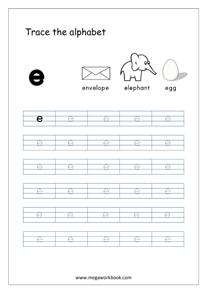 English Worksheet   Alphabet Tracing   Small Letter E With Letter E Tracing Sheets