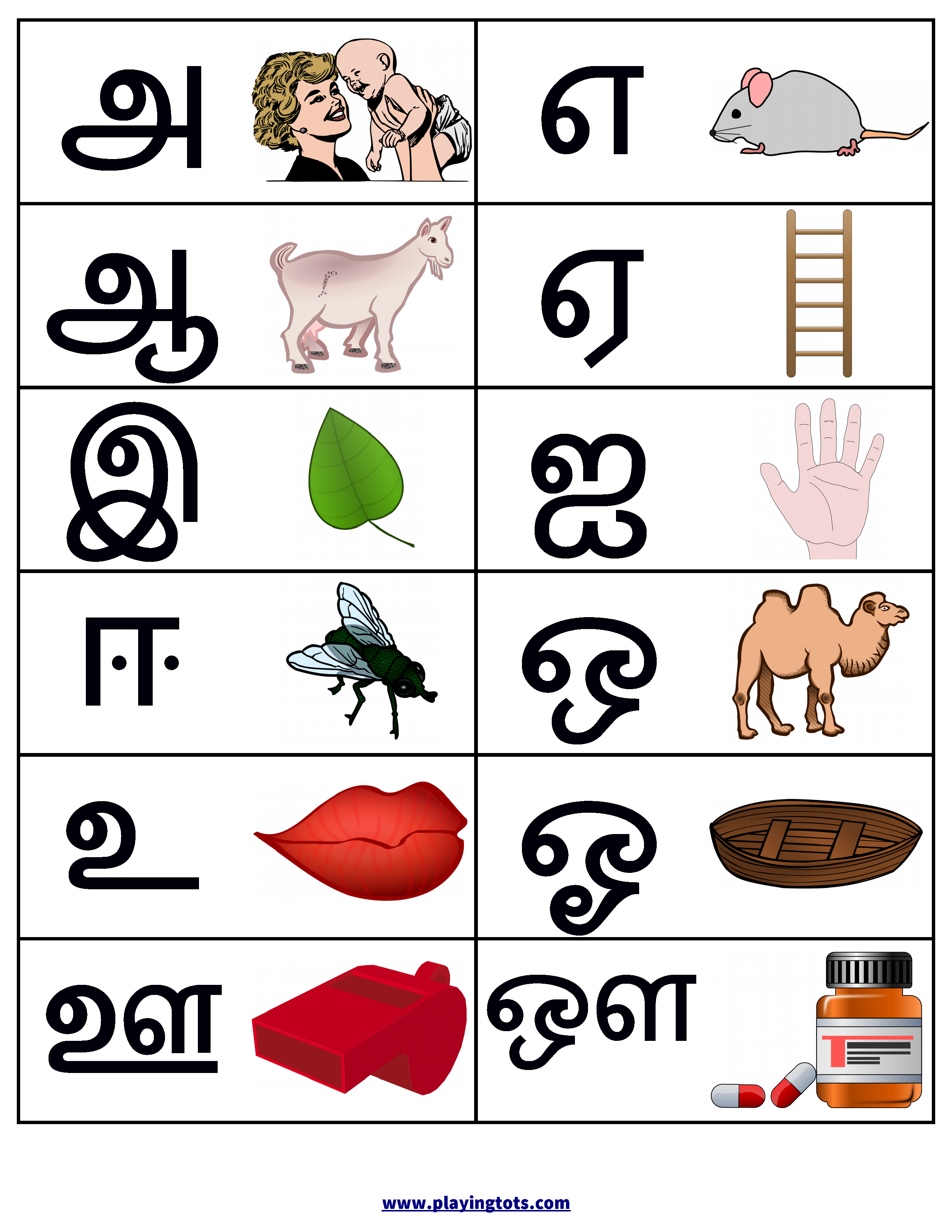 Free Printable Tamil Vowels Chart With Pictures Uyir