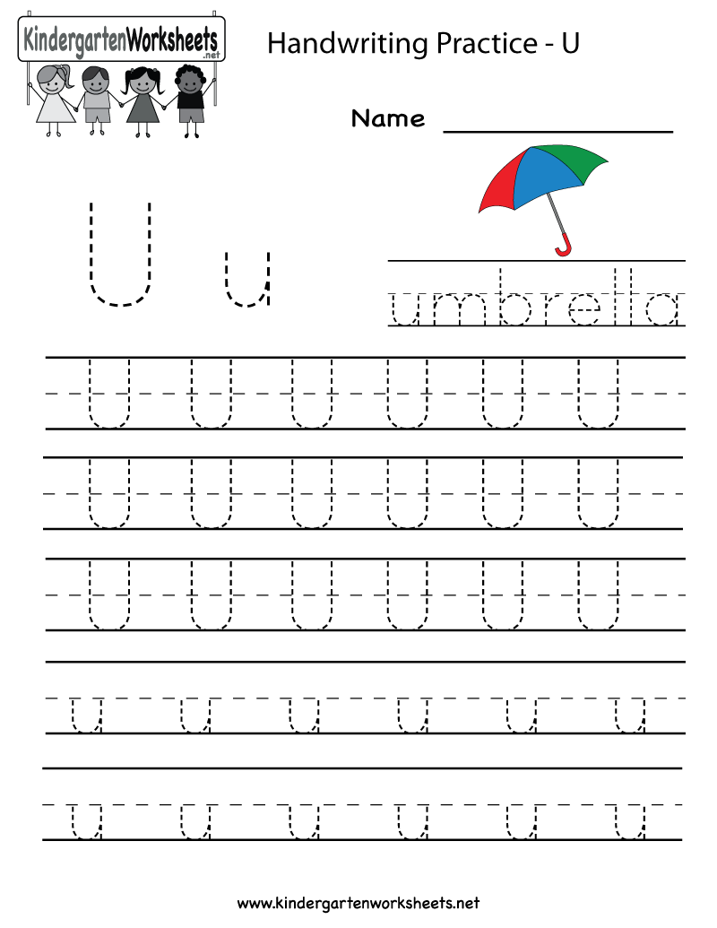 Kindergarten Letter U Writing Practice Worksheet Printable intended for Letter U Worksheets Printable