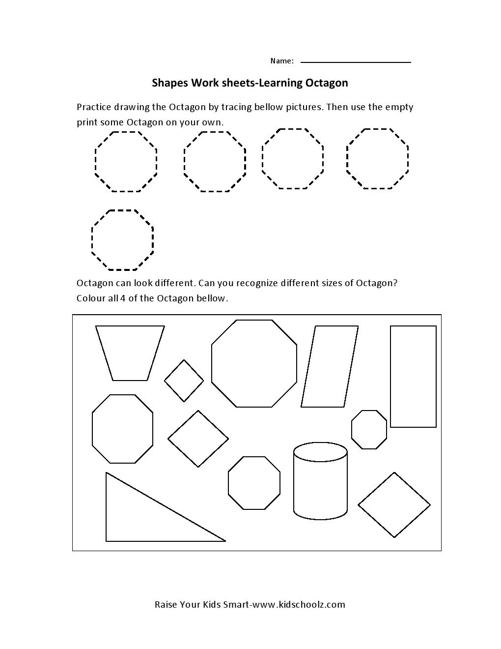 Octagon Tracing Worksheets | AlphabetWorksheetsFree.com