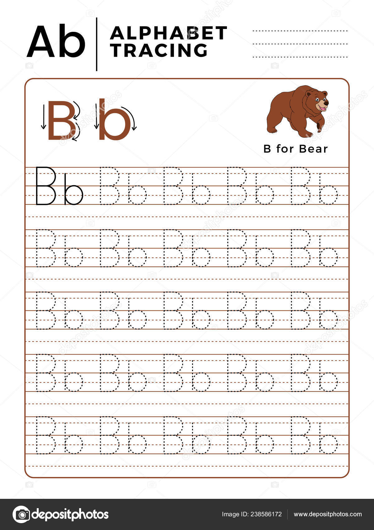 Letter B Alphabet Tracing Book With Example And Funny Bear Cartoon.  Preschool Worksheet For Practicing Fine Motor Skill. Vector Animal  Illustration for Alphabet Tracing Vectors