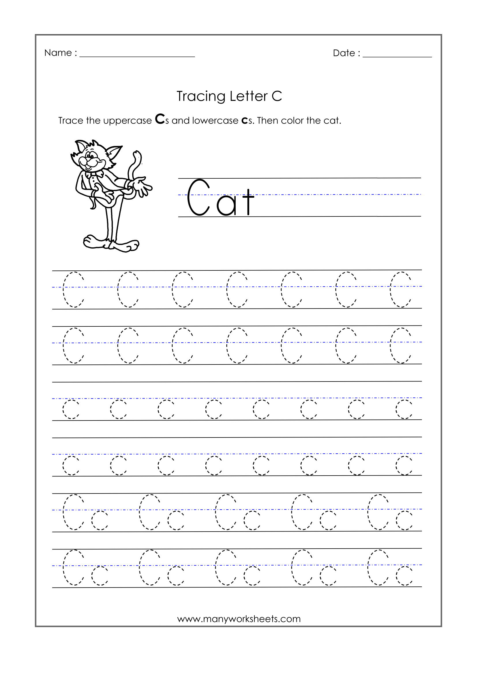 Letter Worksheets For Kindergarten Trace Dotted Letters in Letter C Worksheets For Kindergarten