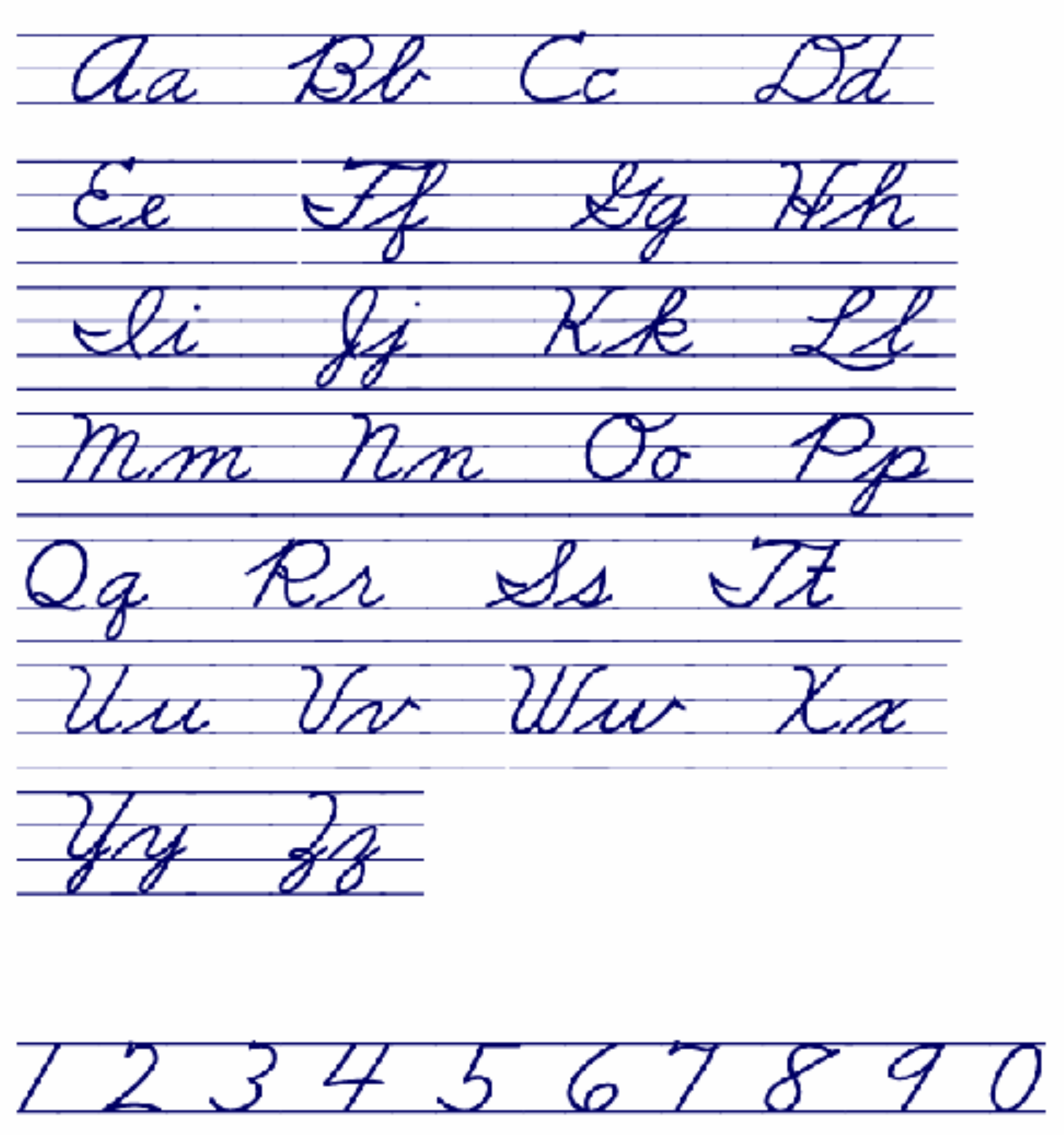 Cursive Alphabet Chart Free Printable | AlphabetWorksheetsFree.com