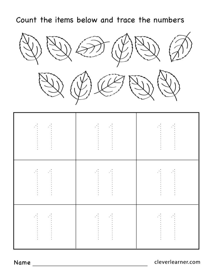 Number Eleven Writing, Counting And Identification Printable ...