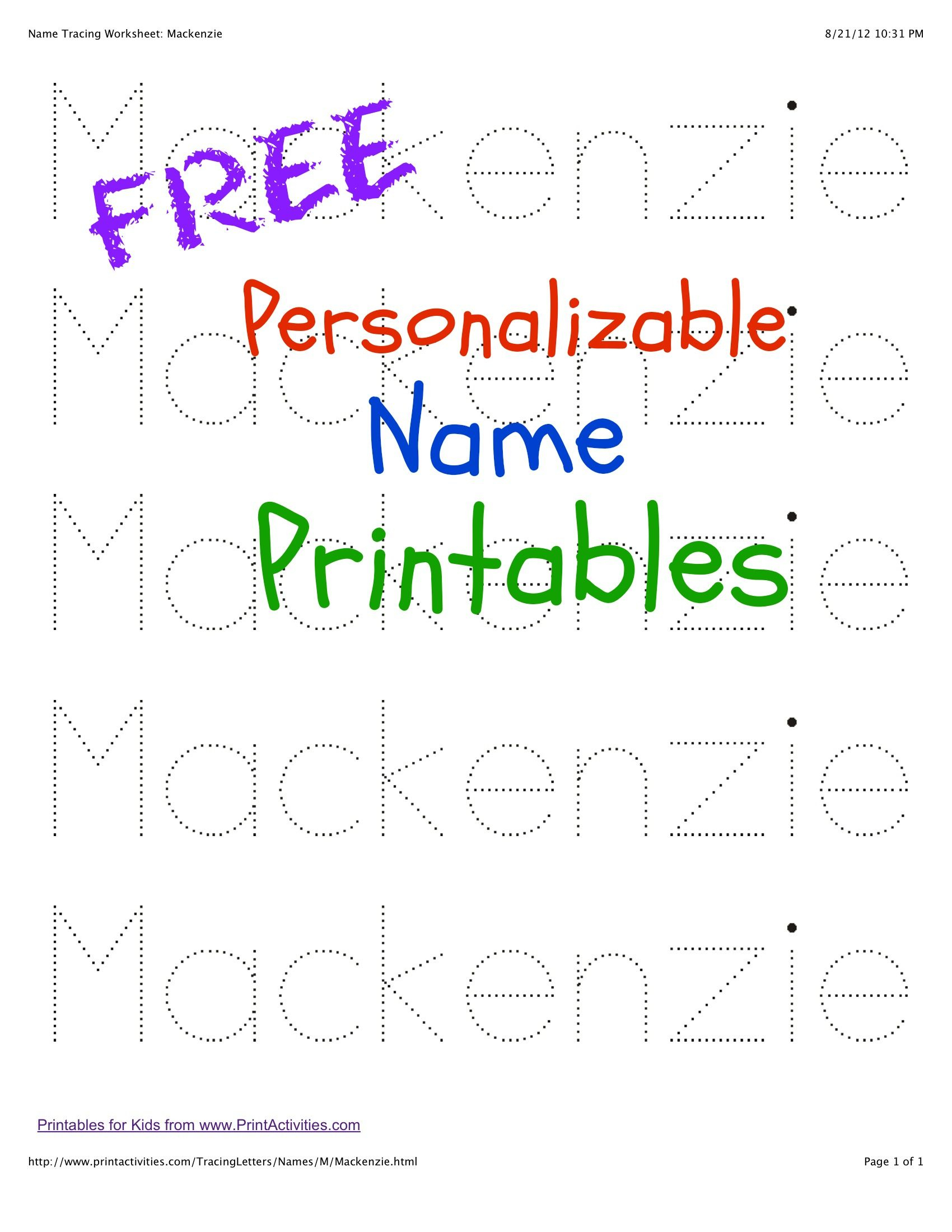 Download Dotted Name Tracing Worksheets | AlphabetWorksheetsFree.com