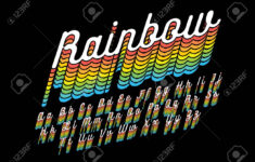 Rainbow Colored Alphabet In Cursive Font On Dark Background.