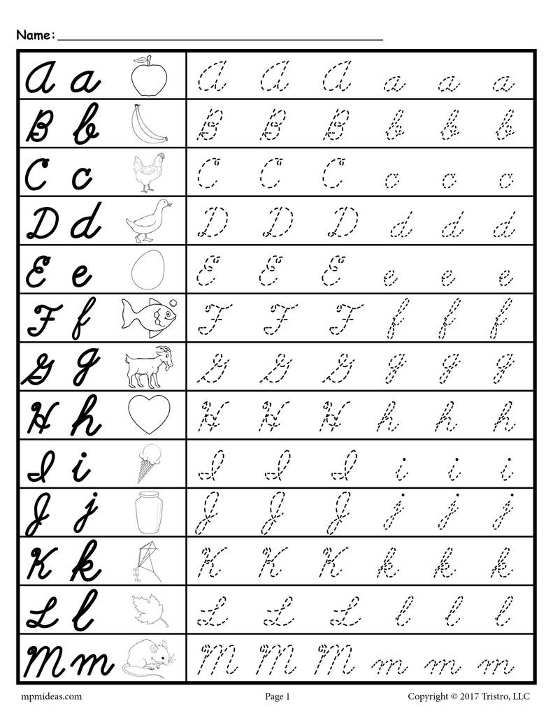 cursive alphabet uppercase and lowercase chart alphabetworksheetsfreecom
