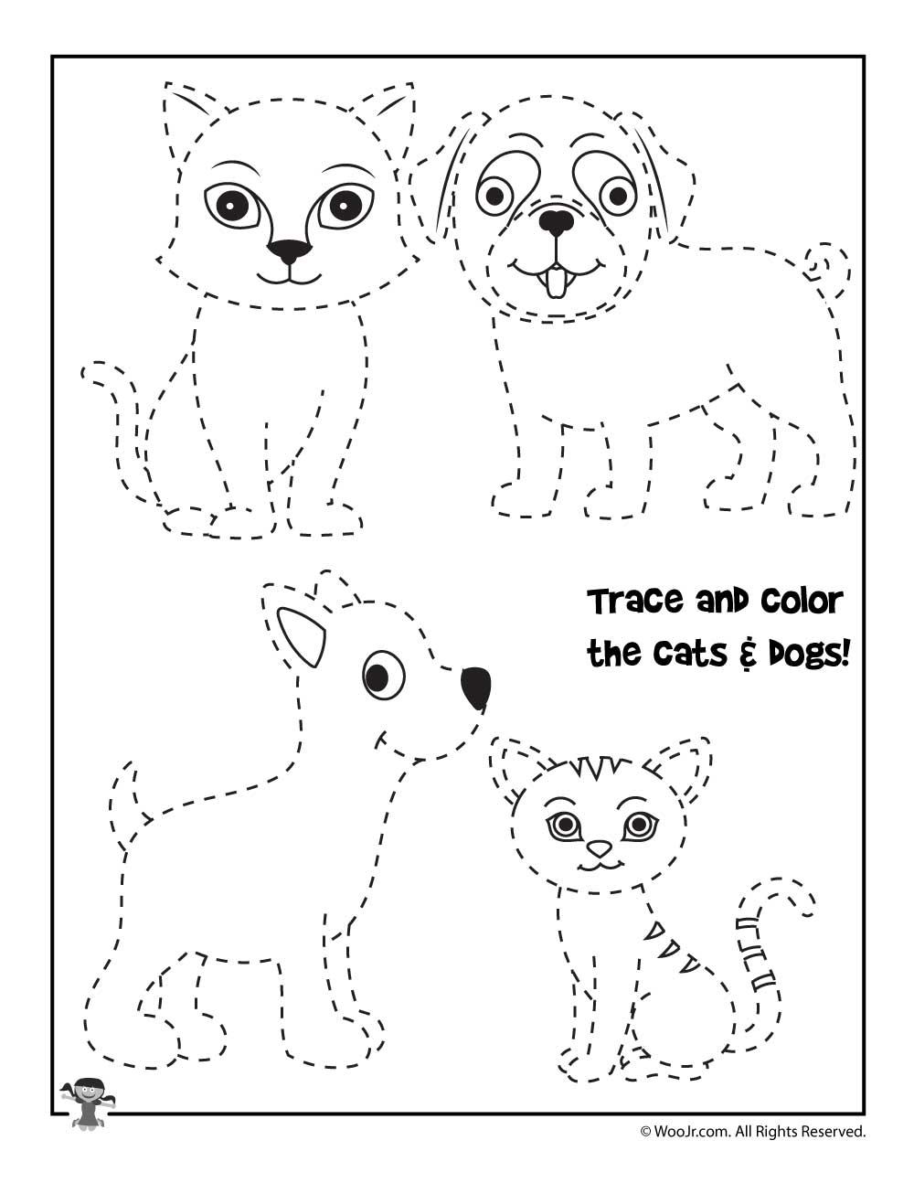 Trace And Color The Animals Worksheet | Woo! Jr. Kids Activities