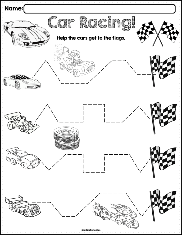 Trace The Pattern: Race Cars Worksheets | Tracing Worksheets ...