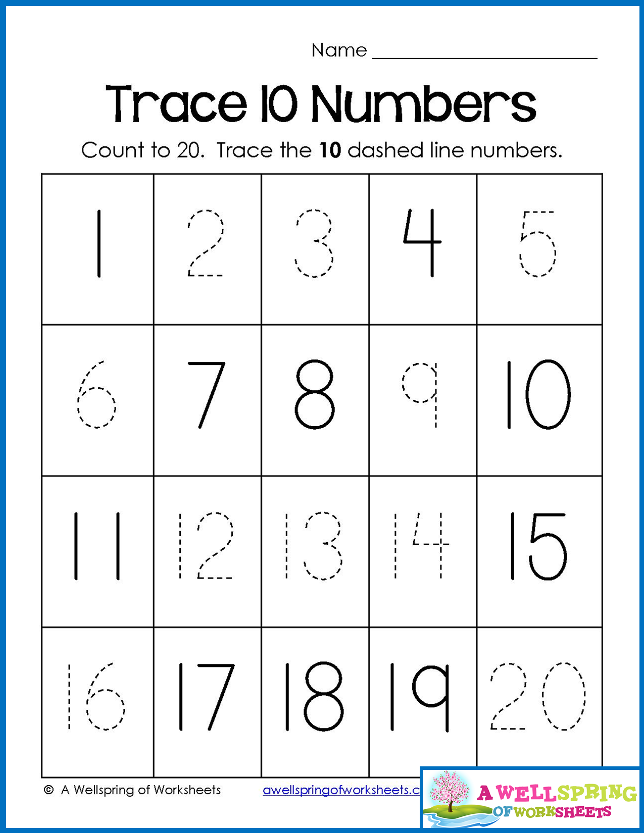 Trace Numbers 1 20 Worksheet