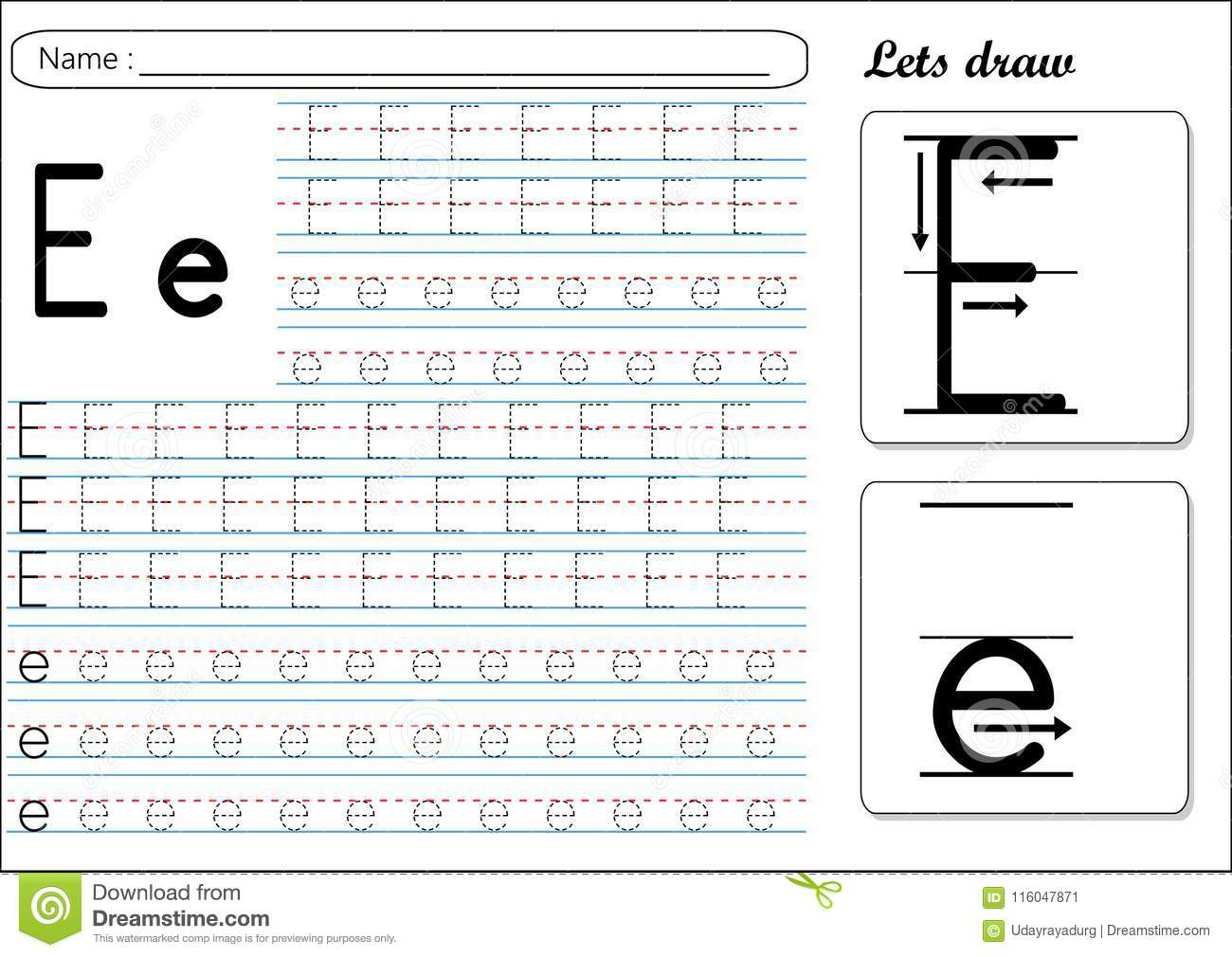 Tracing Worksheet -Ee Stock Vector. Illustration Of Easy throughout Alphabet Tracing Letter E