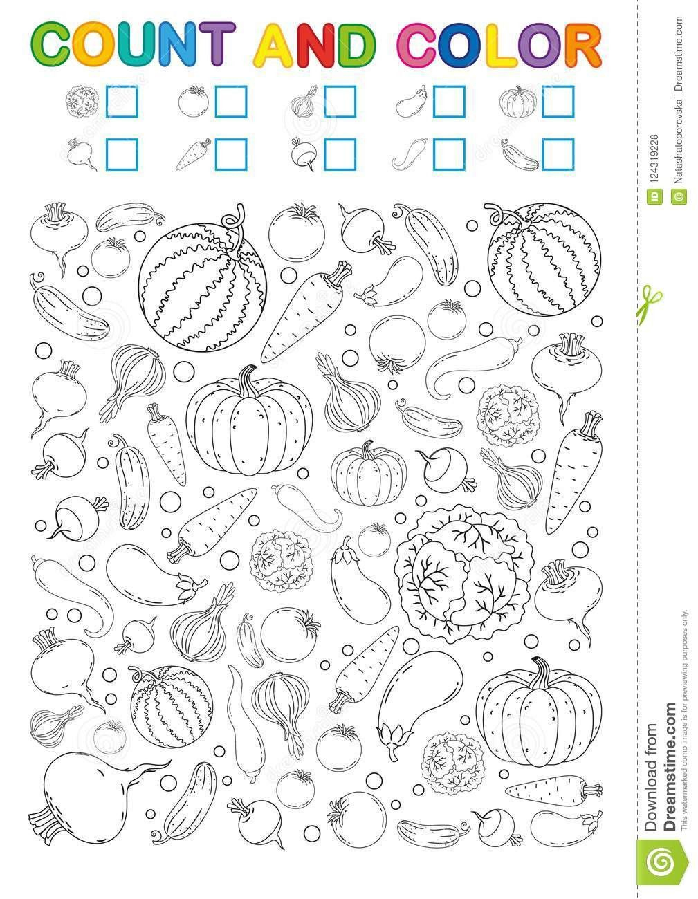 Vegetable Worksheets For Kindergarten Coloring Book Page