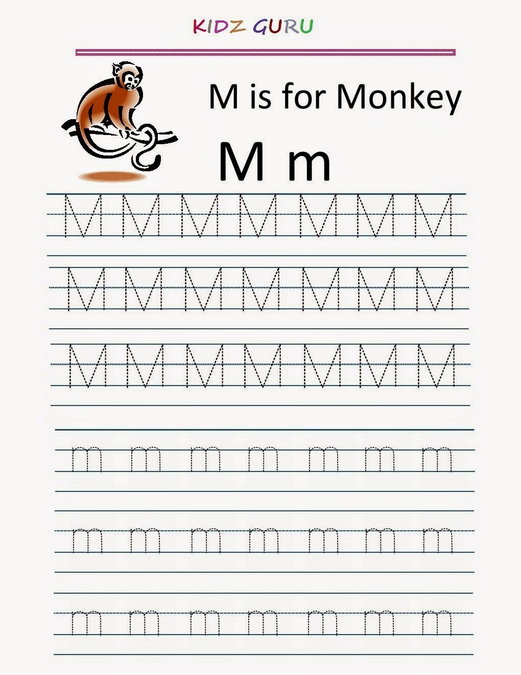 M Tracing Worksheet AlphabetWorksheetsFree