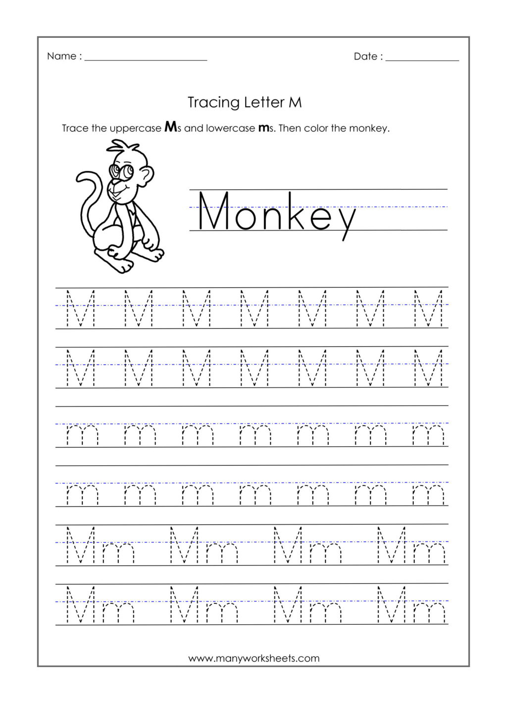 Tracing Letter M Worksheets Kindergarten Tracinglettersworksheetscom 