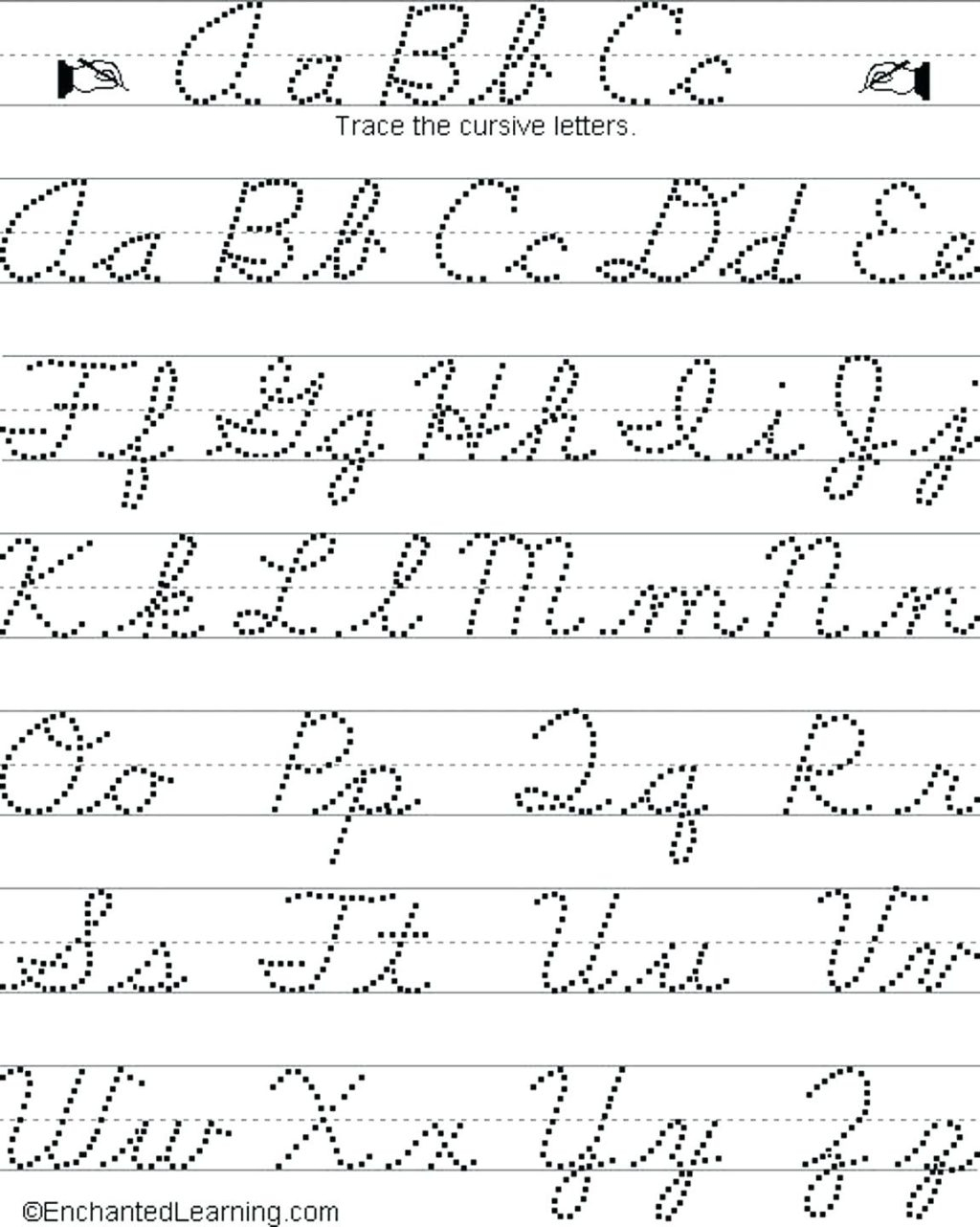 Tracing Cursive Letters Worksheets Free | AlphabetWorksheetsFree.com