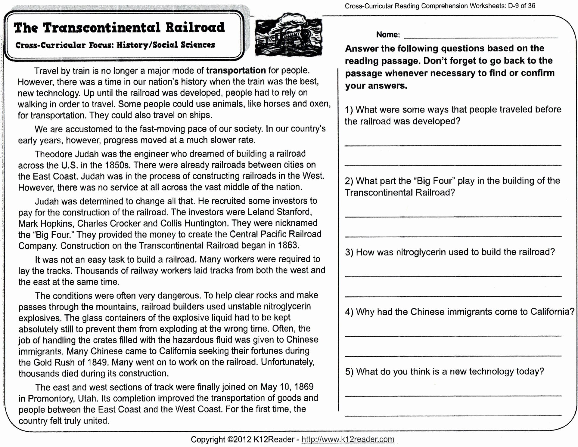 Free Printable Comprehension Worksheets For Grade 5