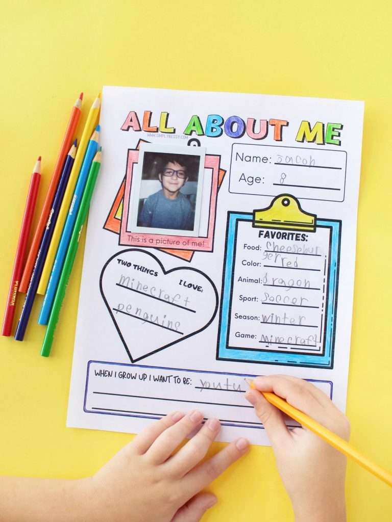 All About Me Worksheet Free Printable | Simply Bessy