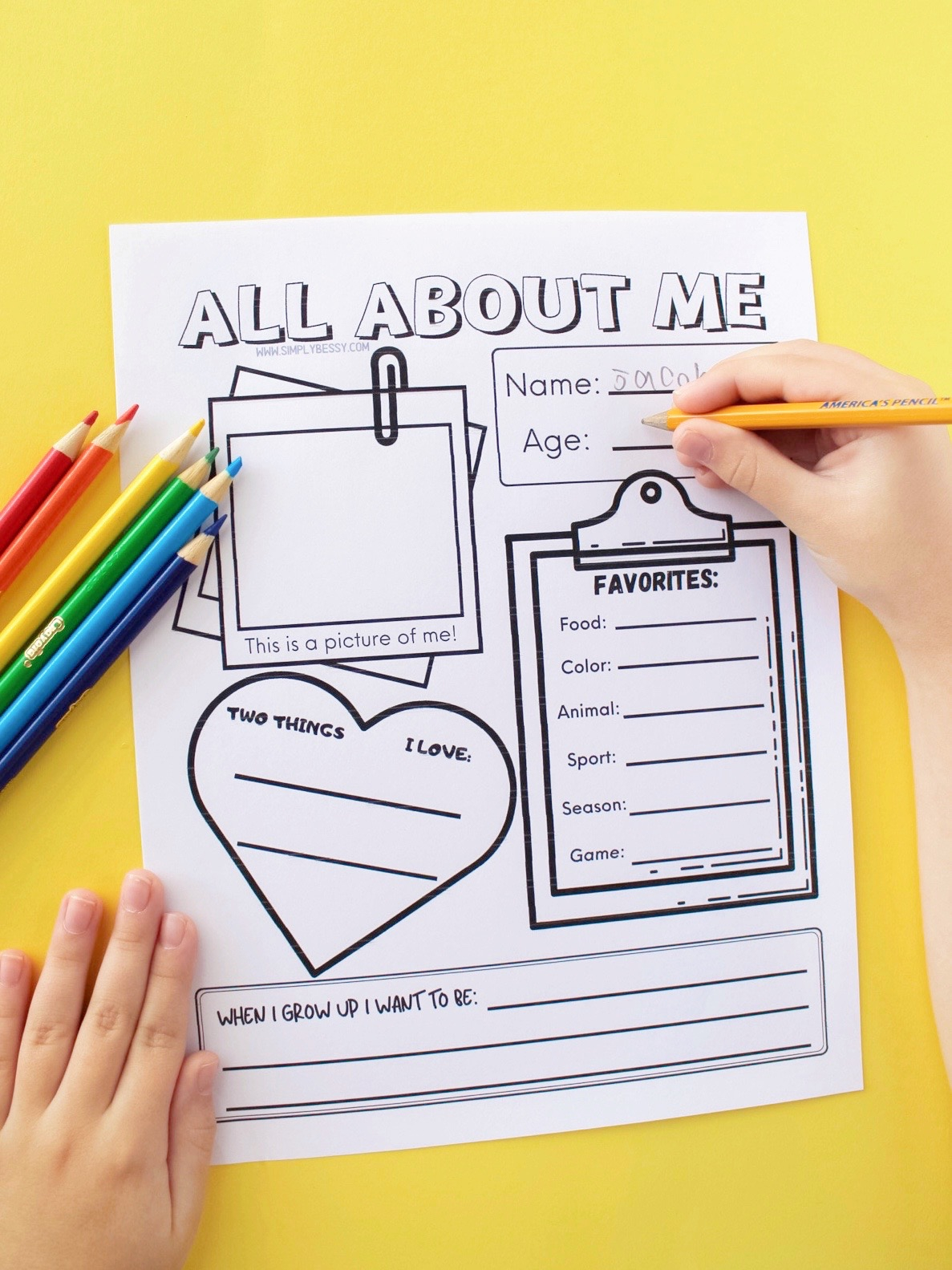 All About Me Worksheet Free Printable | Simply Bessy