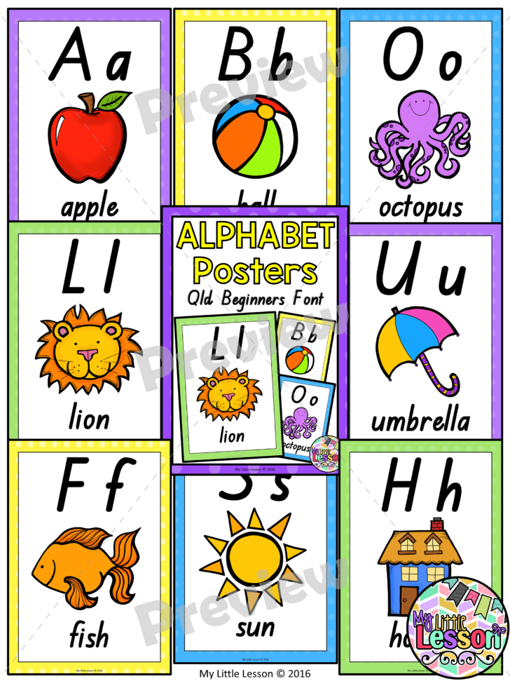 Alphabet Posters Qld Beginners Font | AlphabetWorksheetsFree.com