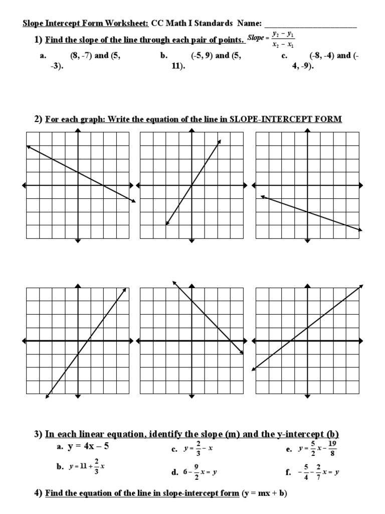 Slope Equation Worksheet