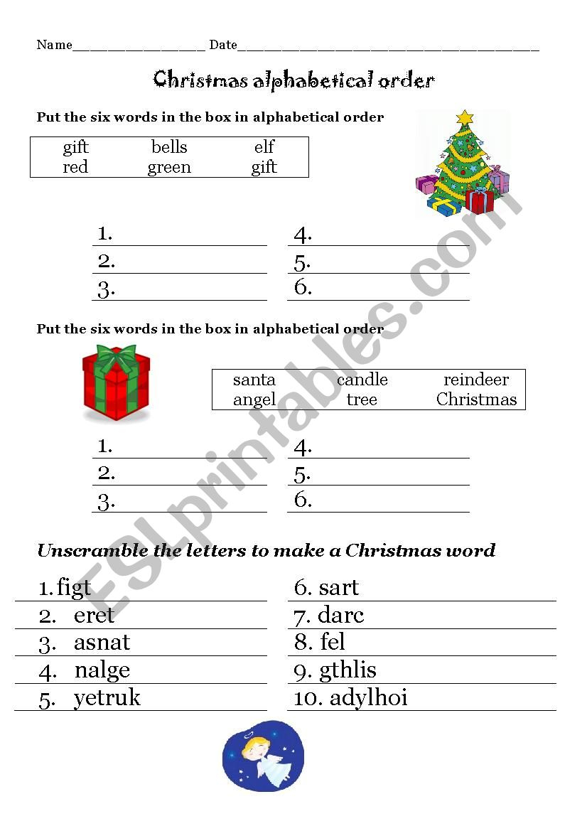  Christmas Words Alphabetical Order Worksheet AlphabetWorksheetsFree