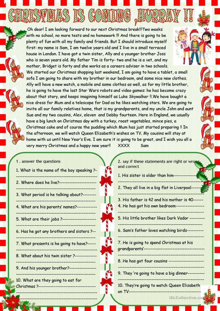 Christmas Reading Worksheets