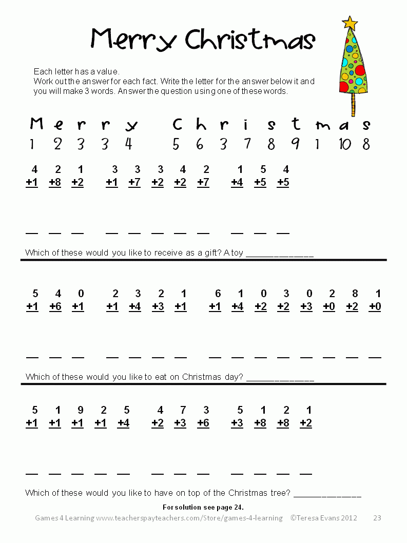 Christmas Math Puzzle Worksheets Middle School AlphabetWorksheetsFree