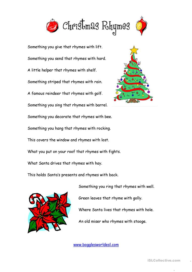 Christmas Rhyming Words Worksheet AlphabetWorksheetsFree