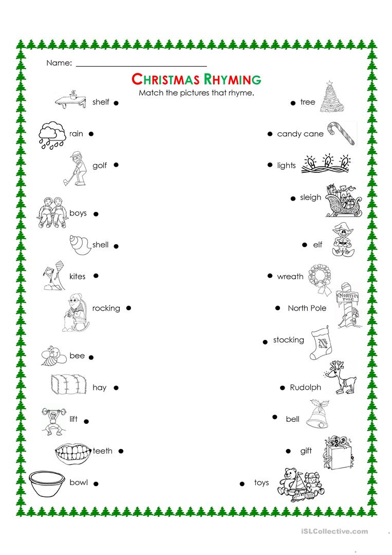 Christmas Rhyming English Esl Worksheets For Distance