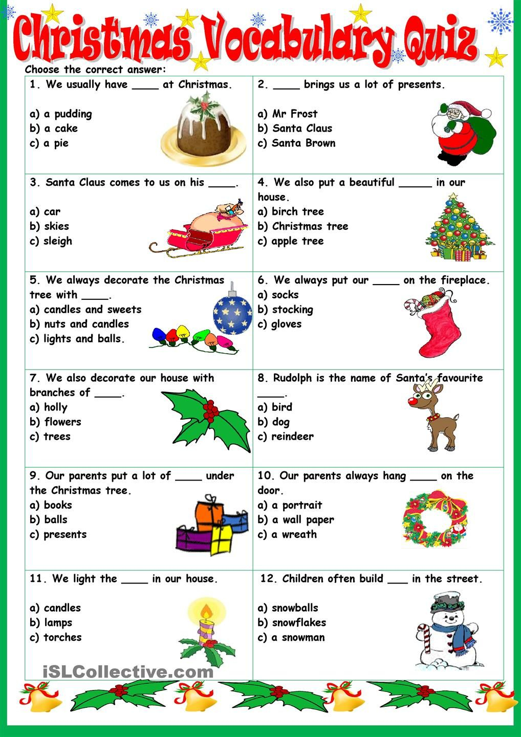 Christmas Grammar Worksheets Pdf