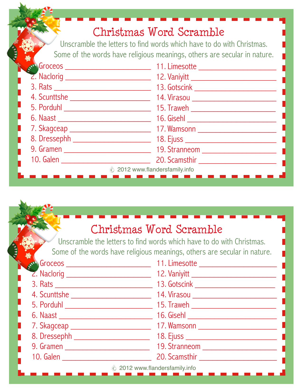 Free Printable Christmas Word Scramble Games