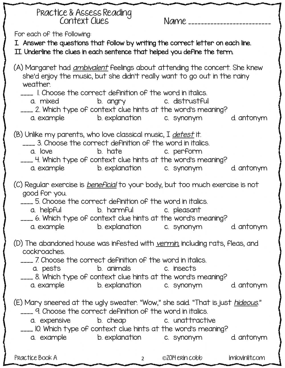 Christmas Context Clues Worksheet AlphabetWorksheetsFree