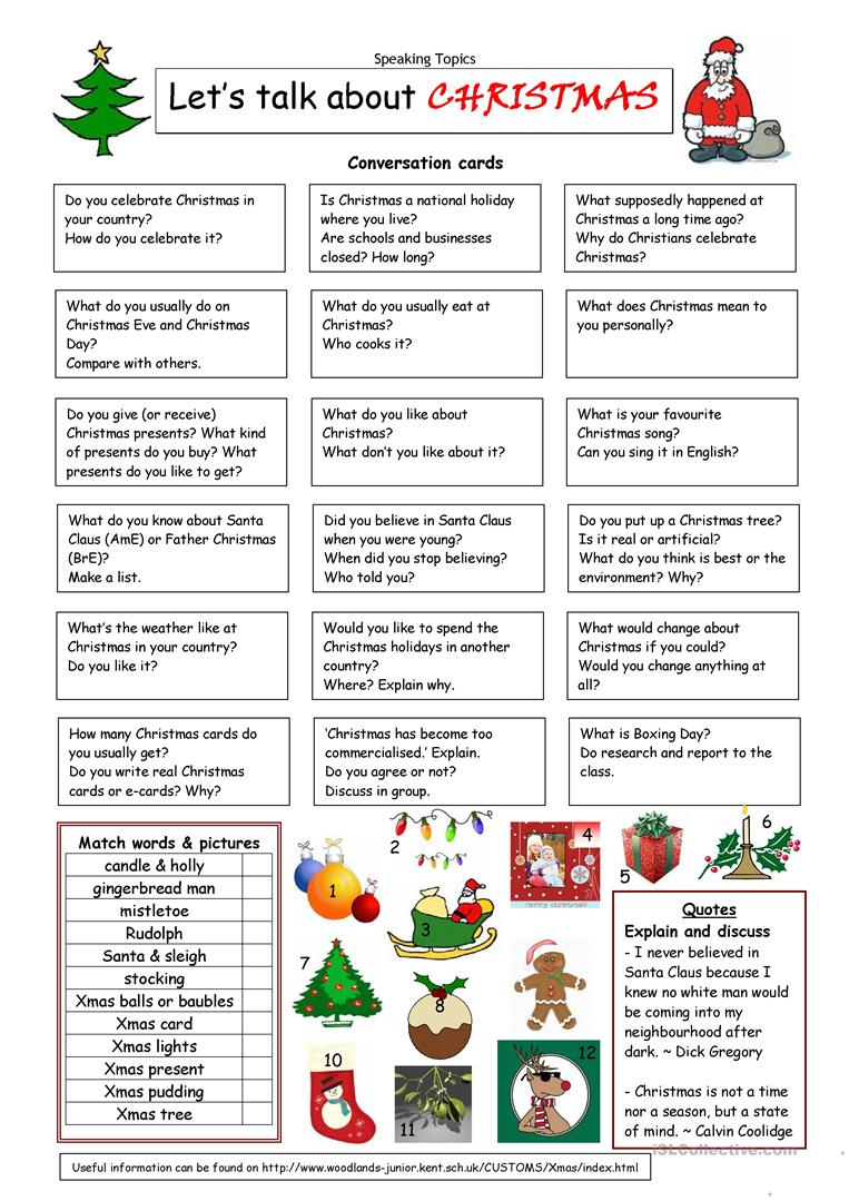 Esl Christmas Worksheets