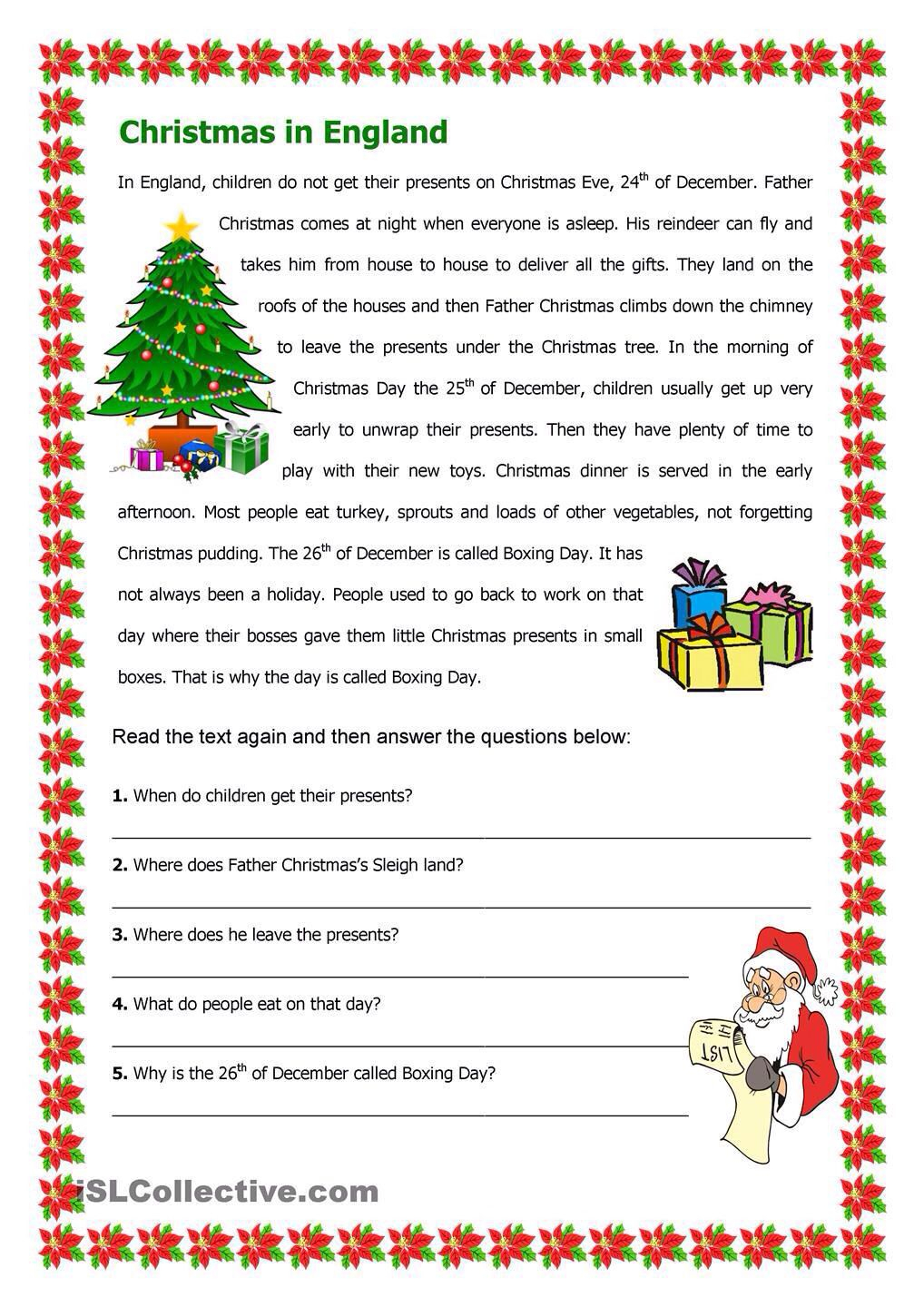 Free Printable Christmas English Worksheets