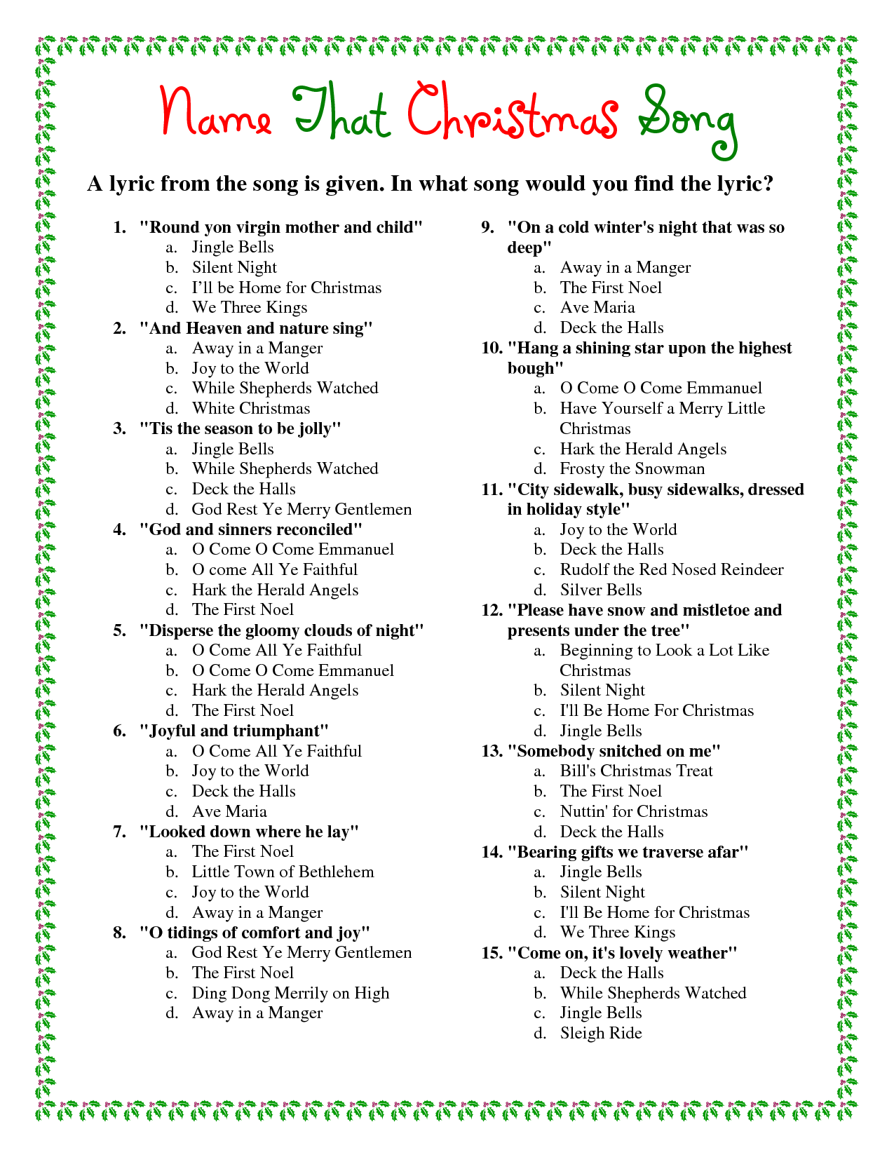 A List Of Christmas Carols Worksheet AlphabetWorksheetsFree