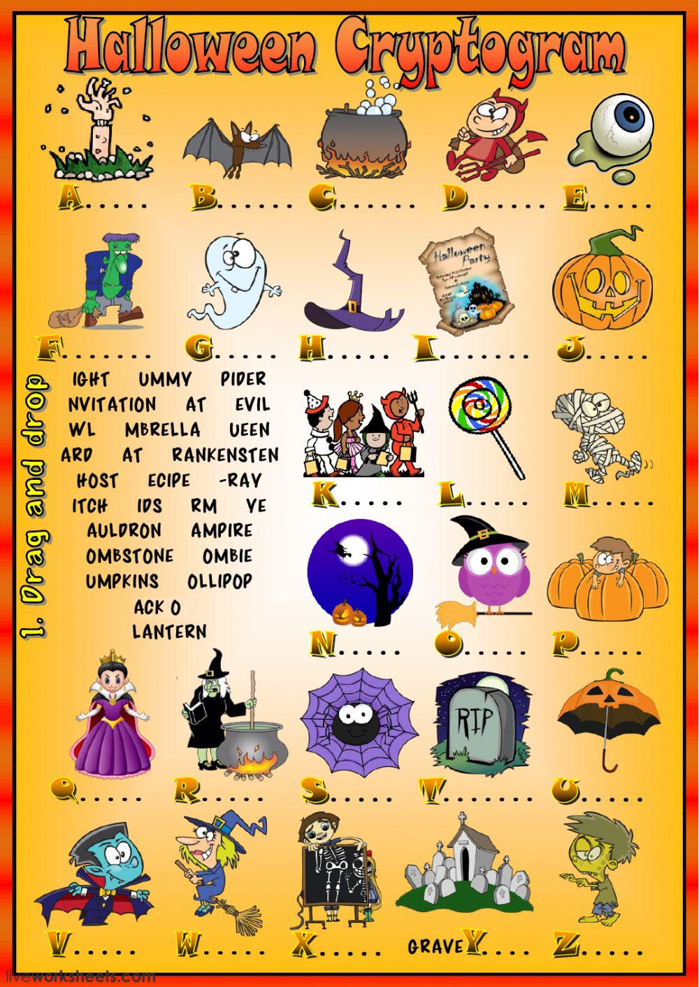 Halloween Cryptograms Worksheets AlphabetWorksheetsFree