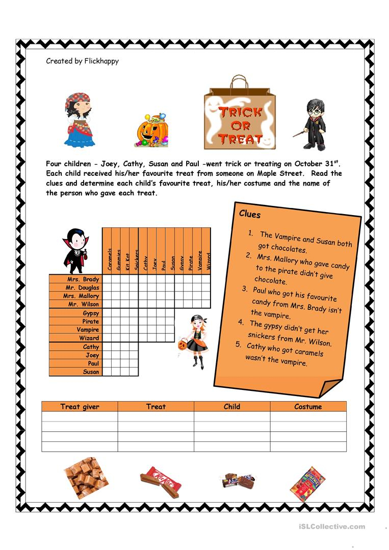 Halloween Logic Puzzle English Esl Worksheets For Distance